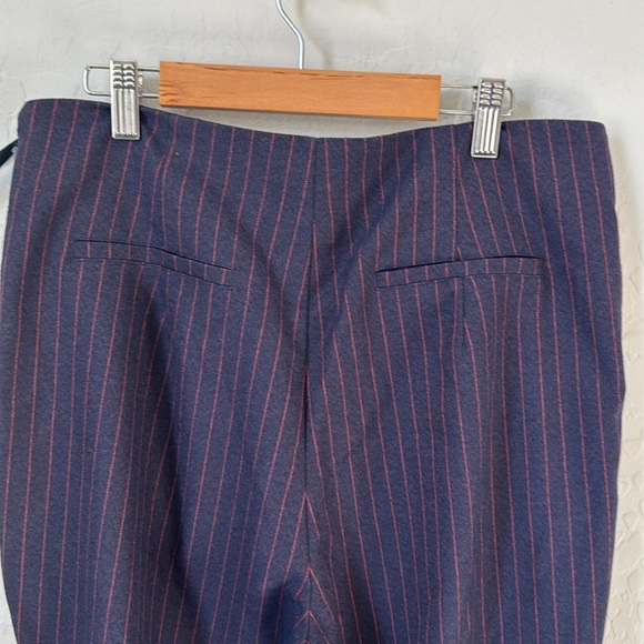 Avec Les Filles Pinstripe Slim Fit Split Hem Flare Pants in Navy Red Pinstripe - Picture 6 of 6
